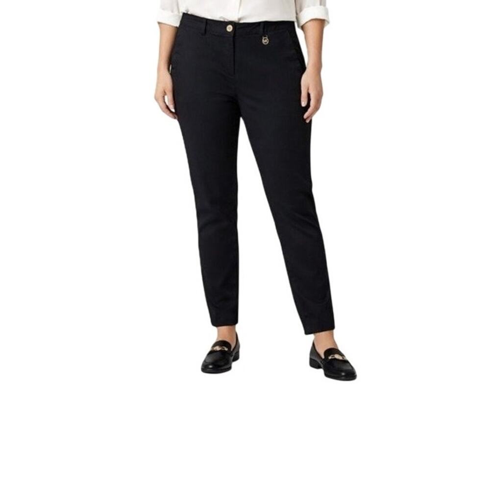 Michael Kors Pants Womens Size 8 Black Cotton Twill Mid Rise Pockets Logo Stretc